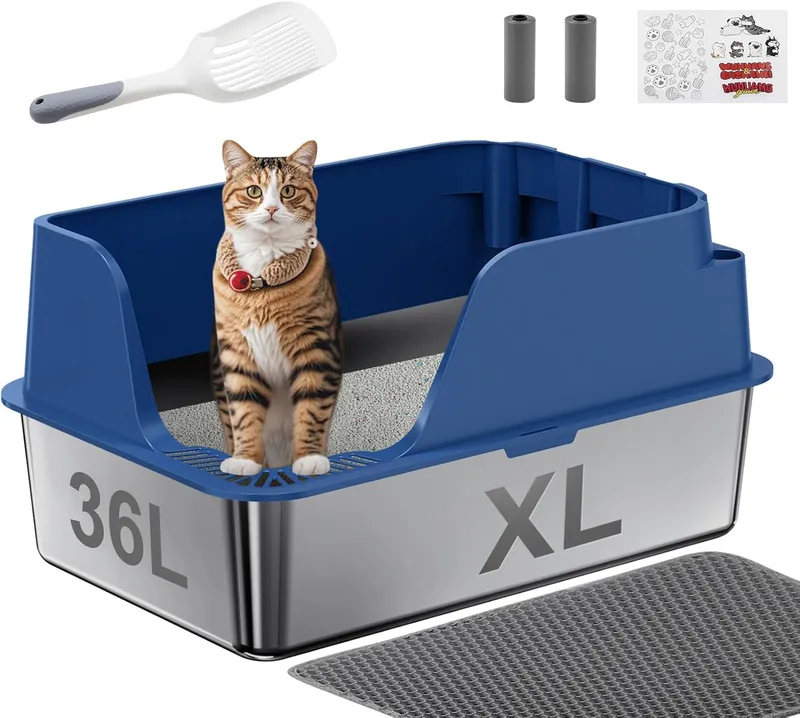 Ellenpent Non-Stick Stainless Steel Litter Box, Blue