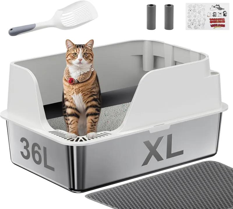 Ellenpent Non-Stick Stainless Steel Litter Box, White